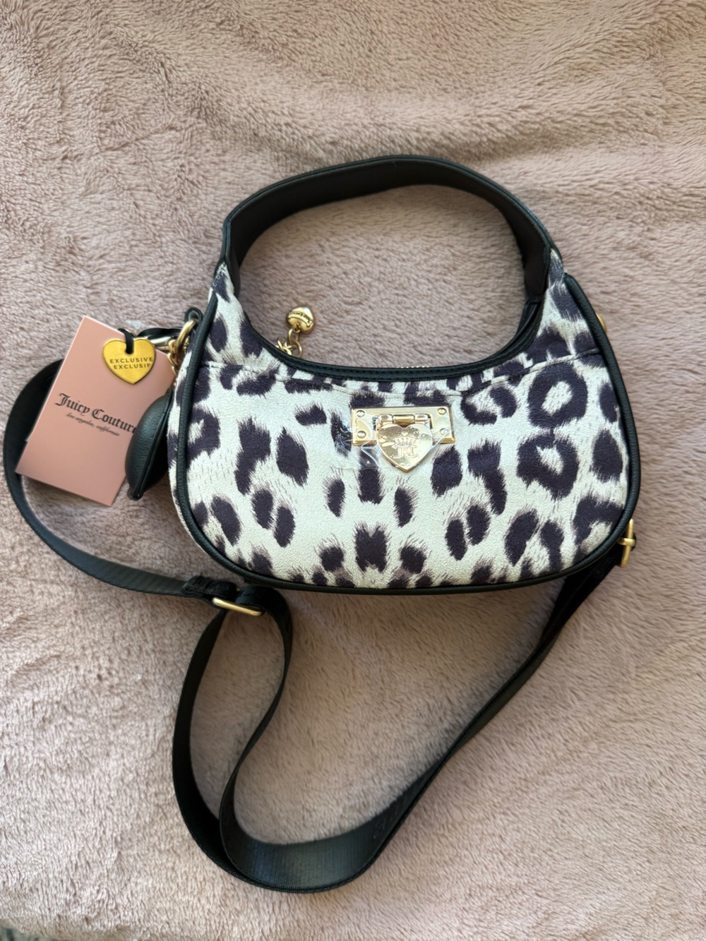 🐆 NWT Juicy Couture Black and Cream Leopard Crossbody Bag with Gold Hardware